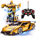 Pikkukuva 1 / 5: Kauko-ohjattava muuntautuva auto robottilelu 2.4Ghz 1:18 ladattava 360° pyörivä temppukilpailu keltainen