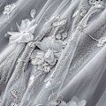 Miniatyrbillede 3 af 4: Langt tyl tutu nederdel til kvinder 3d blomsterbroderi ensfarvet højtaljet mesh midi swingnederdel Gray