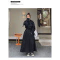 Miniatyrbild 4 av 5: Trenchcoat för kvinnor Lös oversize lång jacka Dubbelknäppt bälte Dammantel Grå vindjacka Black S