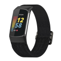 Miniatyrbillede 2 af 4: Til Fitbit Charge 5 Elastic Nylon Braid Watch Band Black