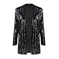 Miniatyrbilde 3 av 4: Paljettjakke for kvinner med åpen front blazer Uformell langermet cardiganfrakk black XL