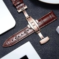 Pikkukuva 3 / 4: Nahkaiset watch , alligaattorin vaihtohihna miehille, naisille hopeisella perhossolkilla Light brown 22mm
