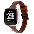 Miniatyrbillede 2 af 5: Til Fitbit Versa Crazy Horse Texture ægte læderurrem Red Brown