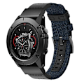 Miniatyrbillede 1 af 4: Lærreds- og læderurrem til Garmin Fenix5x Plus Fenix3, håndledsrem Størrelse: 150+110 mm Blue