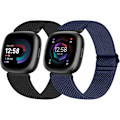 Miniatyrbild 1 av 5: Elastiskt klockarmband för Fitbit Versa 4/Versa 3 - Justerbar nylon (2-pack)