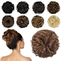 Miniatyrbild 1 av 5: 100% äkta människohår bulleförlängning, rörig bulle hårbit lockigt hår scrunchies chignon hästsvansförlängningar kompatibla med kvinnor flickor uppsättning donut hårbit Chestnut Brown