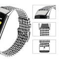 Miniatyrbild 3 av 5: För Fitbit Charge 5 Nylon Canvas Watch Band Black White Grid