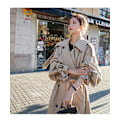Miniatyrbild 4 av 5: Trenchcoat för kvinnor Lös oversize lång jacka Dubbelknäppt bälte Dammantel Grå vindjacka Khaki XL
