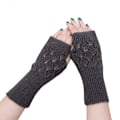 Miniatyrbillede 1 af 5: Dame Lang Håndbroderede Handsker Strikkede Varme Til Vinter Fingerless Dark Gray