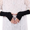 Miniatyrbillede 3 af 5: Dame Lang Håndbroderede Handsker Strikkede Varme Til Vinter Fingerless Light Gray