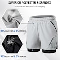 Miniatyrbild 1 av 2: 2-i-1 löparshorts för män med dragkedjefickor Snabbtorkande träningsshorts för träning gym träning Light Grey L