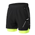Miniatyrbillede 1 af 2: 2-i-1 løbeshorts til mænd med lynlåslommer Hurtigtørrende træningsshorts til træning i træningscenteret BlackandGreen L