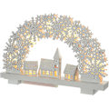 Miniatyrbillede 3 af 5: Snefnugbue og landsbyscenebord juledekoration, træ, hvid
