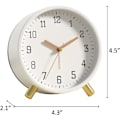 Miniatyrbild 5 av 5: Väckarklocka 4,5 tum Sängbords Analog Icke-Tickande Tyst Liten Bordsklocka Vit