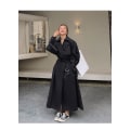 Miniatyrbild 2 av 5: Trenchcoat för kvinnor Lös oversize lång jacka Dubbelknäppt bälte Dammantel Grå vindjacka Black XXL