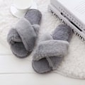 Miniatyrbilde 5 av 5: Kvinners tøfler, åpen tå fuzzy fluffy hussko koselig minneskum Grey 40-41
