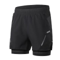 Miniatyrbillede 1 af 2: 2-i-1 løbeshorts til mænd med lynlåslommer Hurtigtørrende træningsshorts til træning i træningscenteret Black L