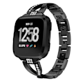 Miniatyrbilde 3 av 5: X-formet diamantbesatt solid klokkerem i rustfritt stål for Fitbit Versa Lite Black