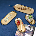 Miniatyrbillede 4 af 4: Rustfrit stål håndklæde bakke fad tallerken te frugt bakke Kosmetik smykker Organizer Golden 23*9.4cm