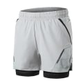 Miniatyrbillede 1 af 4: 2-i-1 løbeshorts til mænd med lynlåslommer Hurtigtørrende træningsshorts til træning i træningscenteret Light Grey XXL