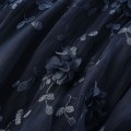 Miniatyrbild 5 av 5: Lång Tutu-kjol i tyll för kvinnor 3d-blombroderi Enfärgad midi- mesh med hög midja Navy