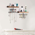 Miniatyrbild 4 av 5: Hängande väggmonterad organizer med rustik trä smyckeshållare display för halsband Br