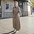 Miniatyrbild 1 av 5: Trenchcoat för kvinnor Lös oversize lång jacka Dubbelknäppt bälte Dammantel Grå vindjacka Khaki M