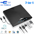 Miniatyrbild 1 av 6: 7-i-1 extern CD DVD-enhet för bärbar dator, USB 3.0 USB C Bärbar CD/DVD ROM +/-RW DVD-spelare med TF/SD-kortplatser