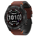 Miniatyrbillede 1 af 5: Til Garmin Fenix ​​7x 26mm Læder Sutur Stål Spænde Urbånd Coffee
