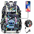 Miniatyrbillede 3 af 4: Lilo og Stitch Skole Tasker Kapacitet Rygsække Drenge Piger Usb Opladning Rejse Stor Laptop College Studerende Skole Taske Rygsæk photo color
