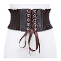 Miniatyrbilde 2 av 3: Kvinners midjebånd stretch PU skinn wrap blonder opp høy midje stil belte Dark Brown