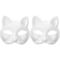 Miniatyrbilde 1 av 2: 2 stk. Kattemaske Hvit Papir Blank Håndmalt Maske Diy Umalt Dyr Halvmaske