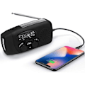 Miniatyrbilde 1 av 5: Nødradio med solcelle og håndsveiv, LED-lommelykt med 2000mAh mobil strømforsyning Svart