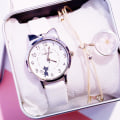 Miniatyrbild 1 av 2: Söta öron Kitten Dial Strap Quartz Watch, White Jiujiuso
