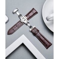 Pikkukuva 1 / 2: Nahkaiset watch , alligaattorin vaihtohihna miehille, naisille hopeisella perhossolkilla Dark brown 21mm