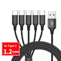 Miniatyrbild 2 av 11: Multi Laddningskabel Nylonflätad Universal 3/4/5 i 1 Multipla Portar USB Snabbladdare Sladd med Typ C Anslutning null - One for five