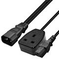 Miniatyrbild 4 av 6: 1ft/32cm IEC320 C14 till IEC320 C13+UK13A AC-strömadapterkabel