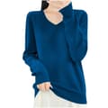 Dam Casual V-ringad Långärmad Tröja Pullover Vinter Varm Stickad Tröja Jumper Toppar Blus Presenter Algae blue XL
