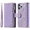 Miniatyrbilde 1 av 5: For iPhone 14 Pro 6.1 tommer Lommebok Deksel med Glidelås Tekstur PU Lær Flip Stativ Veske Purple Style A iPhone 14 Pro