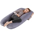 Miniatyrbilde 4 av 5: U-formet Graviditetsputer 130x70cm Gravid Kroppspute Myk Korallfleece Gravide Kvinner Side Sovende Sengetøy Avslappende Pute Black
