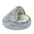 Miniatyrbilde 1 av 5: Beroligende hundesenger og kattehule seng med hette, avtakbare vaskbare runde senger for små og mellomstore kjæledyr, sklisikker, myk og fluffy seng i imitert pels, Fas Gray 60CM