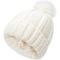 Miniatyrbillede 1 af 6: Vinterstrikket Hat til Kvinder, Fast Pompom Beanie, Varmt Satinfor, Silkefor Beanie, Hæklet Udendørs Beanie White