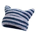 Miniatyrbild 1 av 5: Höst Vinter Utomhus Varma Stickade Mössor Söt Randig Katt Öra Hatt Huvudbonad Ullgarn Stickad Beanies Blue