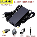 Pikkukuva 1 / 5: 36V 2A 10 kennoa 42V Sähköpyörän muunnossarjan/sähkö-/skootterin akkujen laturi polymeeri litiumakku laturi - 36V 2A XLR US plug