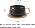 Miniatyrbillede 2 af 6: Porcelæn Te Kop Kaffe Kande Sæt til Eftermiddagste - Marmor Mønster (Sort, Kort 300ml + Træ Underkop)