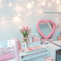 Miniatyrbillede 2 af 4: Hjerte Makeup Spejl Kosmetisk Spejl Væg Skrivebordsspejl Soveværelsesspejl, Gave (L) Pink