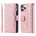 Miniatyrbild 1 av 5: För iPhone 14 Pro 6.1 tum Ficka med dragkedja Telefonfodral Texturerat PU-läder Flip Plånboksställ Pink gold Style C iPhone 14 Pro