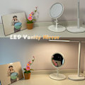 Miniatyrbillede 4 af 4: Makeup Spejl med LED Lys, Genopladeligt Touch Dæmpning Bærbart Bord Spejl, 3 Farve Lysstyrke Justerbar (Rund)