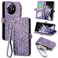 Miniatyrbilde 1 av 5: Etui med glidelås og lommebok for TCL 50 Pro NxtPaper 5G - Geometrilinjer i lær - Lys lilla Multicolor Light Purple
