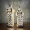 Miniatyrbillede 2 af 5: Marokkansk Hvid Hul LED Vindlys Jern Lanterne Hjem Soveværelse Stue Atmosfærisk Dekorativ Lampe Ornamenter Lille Størrelse 27,2cm Høj
